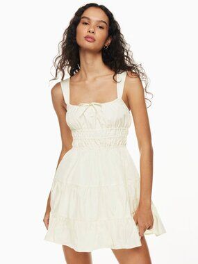 Aritzia Sunday Best Taffeta Martine Dress Tiered Mini Light Birch Size XS